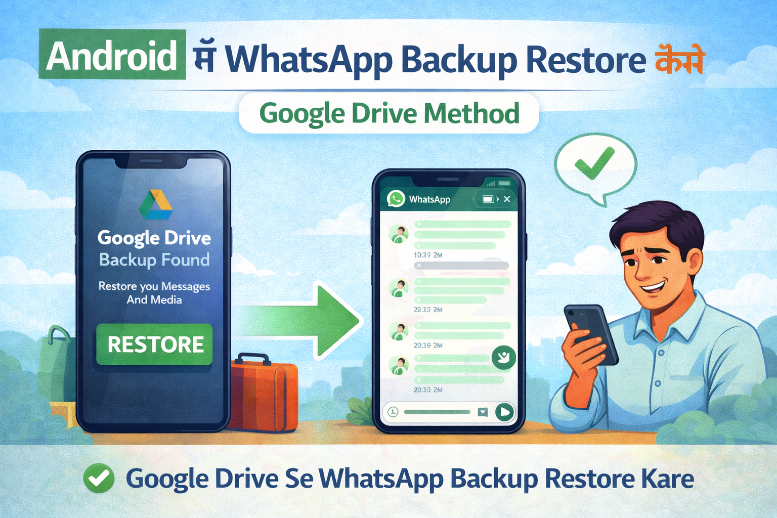 Android में WhatsApp Backup Restore कैसे करें (Google Drive Method)