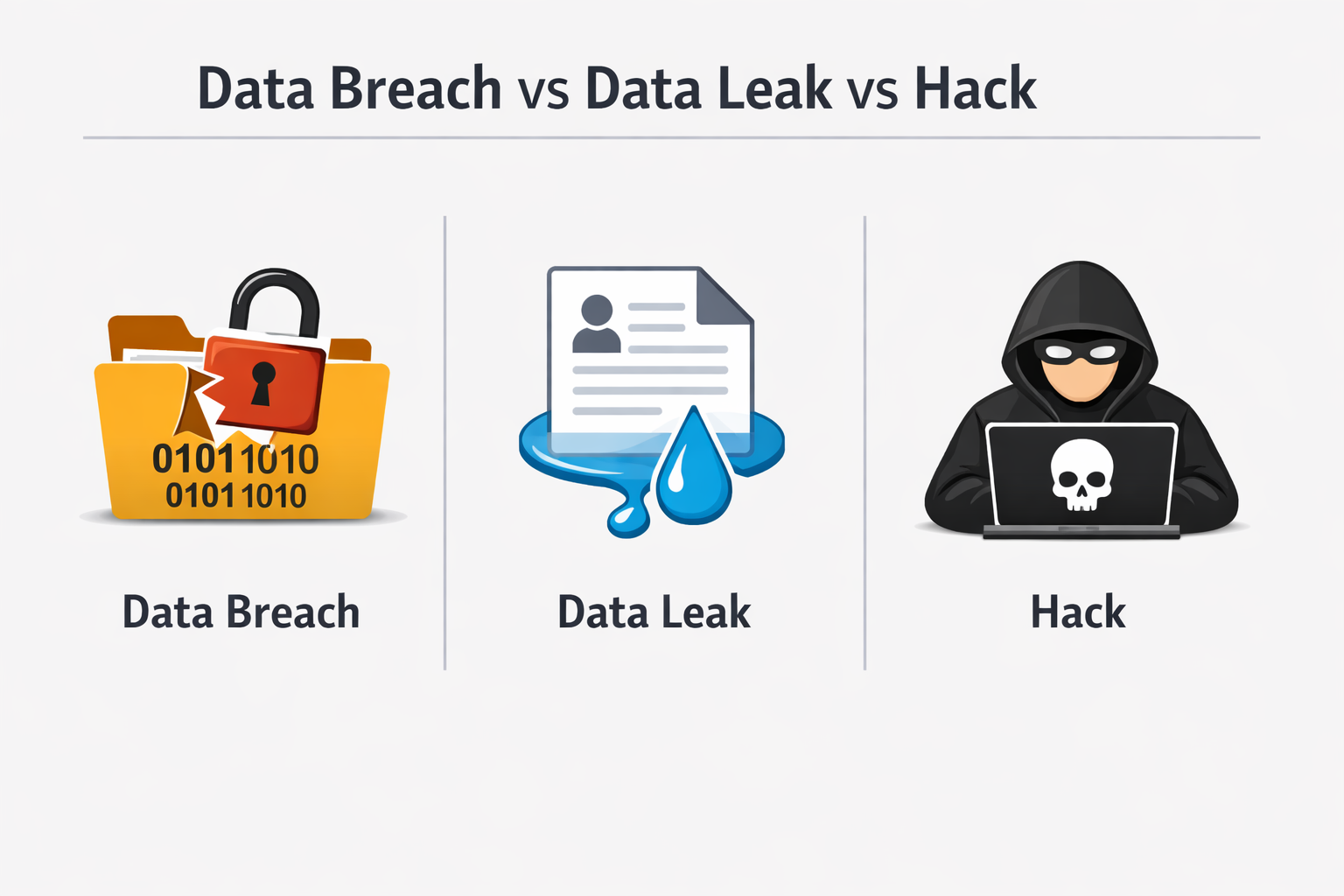 Data Breach, Data Leak और Hack में Difference