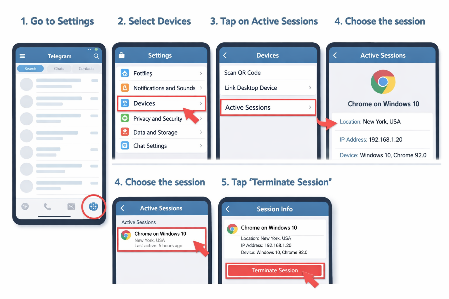 Telegram से Active Sessions कैसे Remove करें